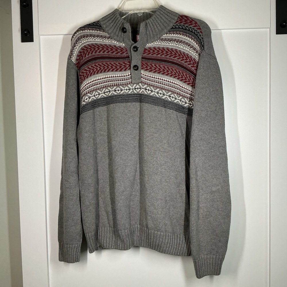 Chaps Ralph‎ Lauren Gray Fair Isle Sweater Classic Winter Knit Size L Holiday
